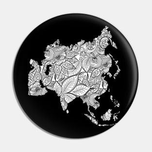 Mandala art map of Asia with text in white Pin