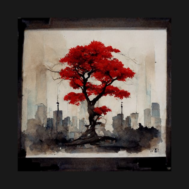 Red Japanese Maple water color painting by AndyMcBird