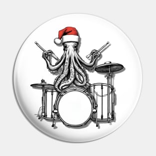 Santa Octopus Playing Drums, Christmas Octopus, Gift for Octopus Lover Pin