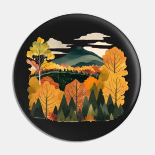 New England Autumn Leaves Landscape Illustration Pin