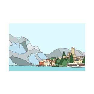 Beautiful Malcesine on Lake Garda, Italy - digital art T-Shirt