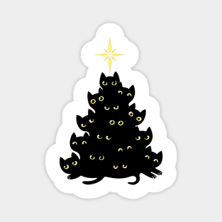 Black Cat happy Christmas tree Magnet