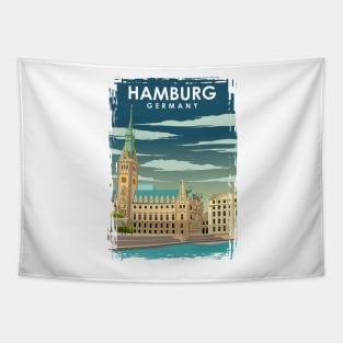 Hamburg Germany Digital Illustration City Travel Poster Tapestry