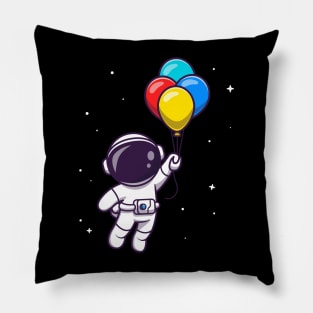 Astronaut Floating With Balloons Cartoon Pillow