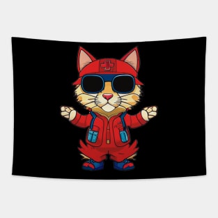 Cartoon Cat as EMT - Adorable and Heroic Design Tapestry