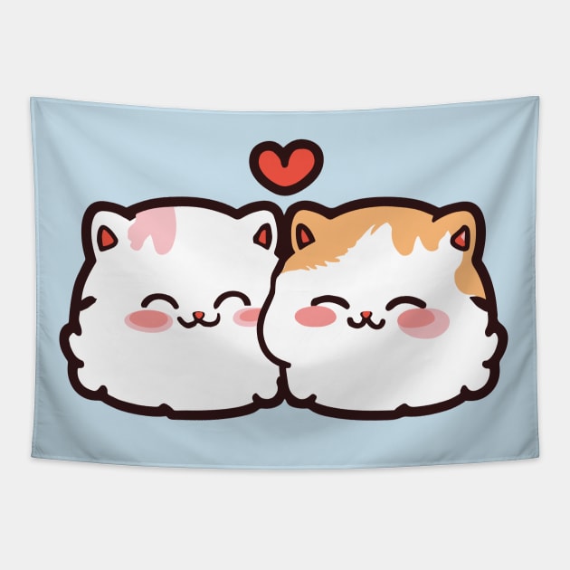 cute cat cartoon couple Tapestry by Kawaii Bomb