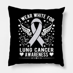 I Wear White For Lung Cancer Awareness |White Ribbon Pillow