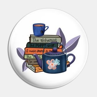 Books and tea, teapot Pin