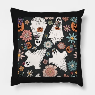 Boho Flower Crown Ghosts Pillow