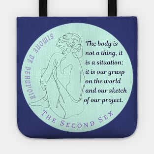 Simone de Beauvoir quote: The body is not a thing, it is a situation: it is our grasp on the world and our sketch of our project Tote