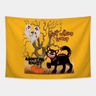 Scary black cat, cute ghosts Tapestry