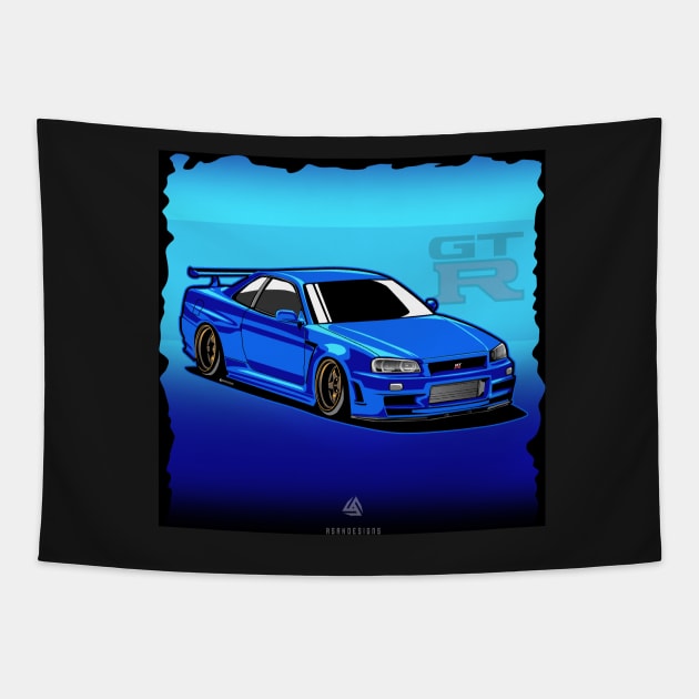 NISSAN skyline r34 gtr godzilla jdm japan paul walker fast and furious Tapestry by ASAKDESIGNS