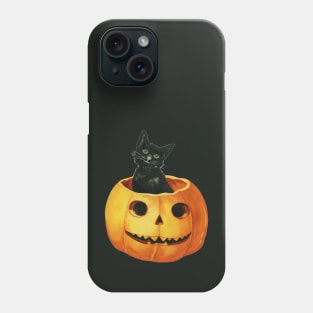 Vintage Black Cat In Pumpkin Phone Case