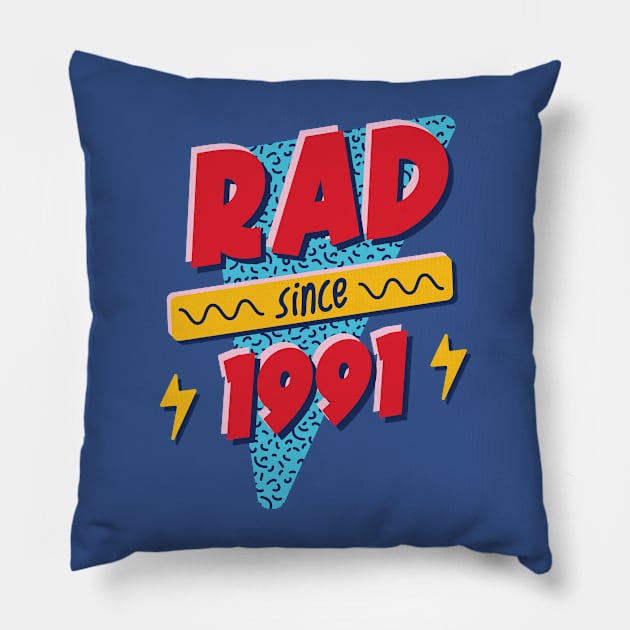 Rad Since 1991 // Retro Memphis Style 90s Nostalgia Pillow by SLAG_Creative