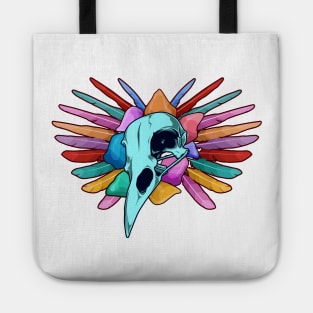 Raven skull with colorful feathers - Aestethic Goblincore Tote