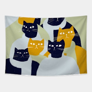 Cats with a mission yellow and blue Tapestry