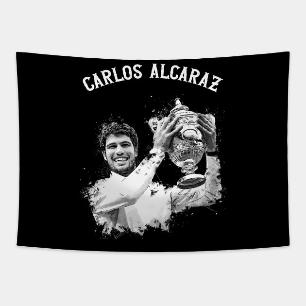 Carlos Alcaraz Winning Trophy Tapestry by Yopi