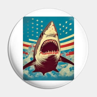 American Flag Patriotism and Freedom Great White Shark Pin