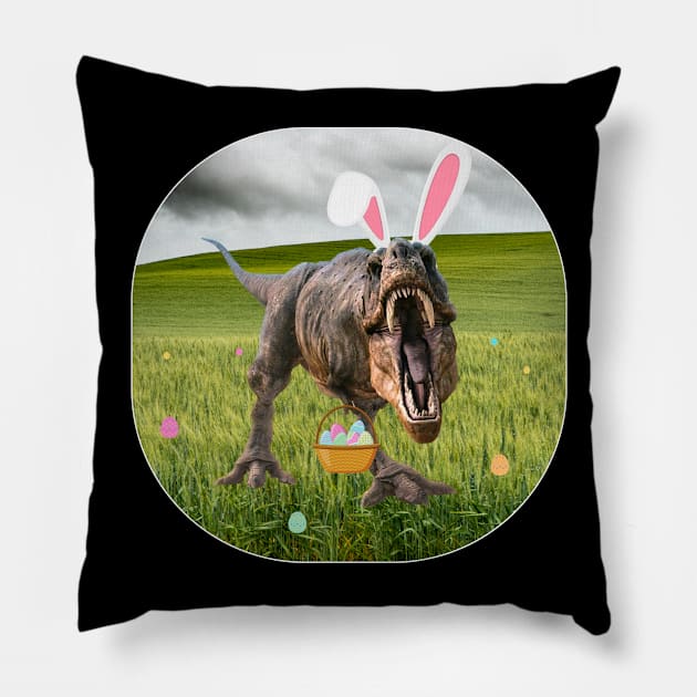 T Rex Easter egg hunt Pillow by Kristalclick 