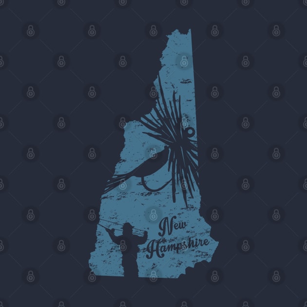 New Hampshire Distressed Fly Fishing State Map by TeeCreations