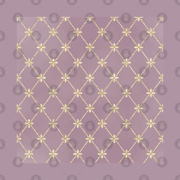 Gold Foil Floral Lattice - Old Rose by Yirisoft