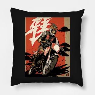 Dirt bike rider - Japanese style red background Pillow