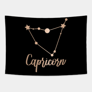 Capricorn Zodiac In Rose Gold - Black Tapestry