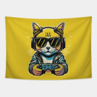 cool retro gamer cat gaming and video games lovers gift Tapestry