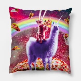 Laser Eyes Outer Space Cat Riding On Llama Unicorn Pillow