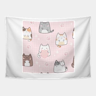 Kawaii Cute Cats Pattern Love Tapestry