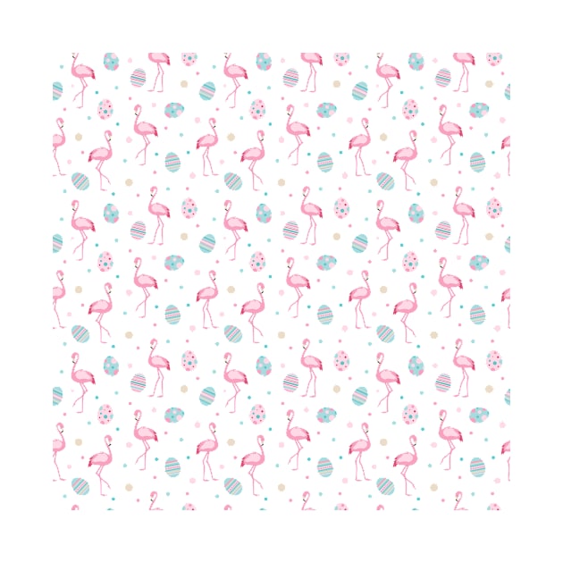 Cute Easter flamingo and painted eggs pattern by in_pictures