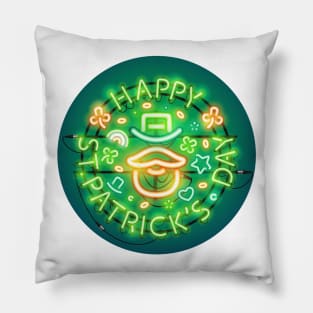 Irish St Patricks Day Neon Sign Pillow