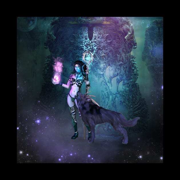 Wonderful fairy with awesome wolf in the night by Nicky2342