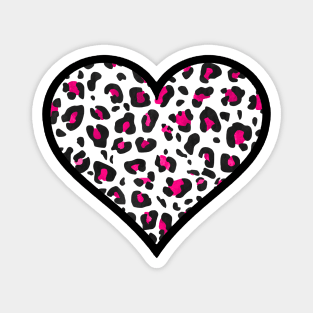 Pink and Black Leopard Print Heart Magnet