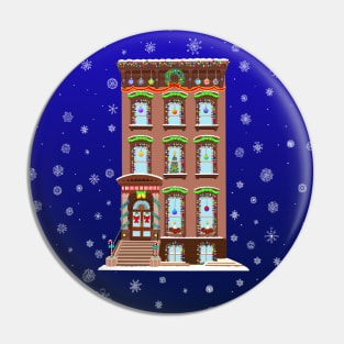 Christmas Decorated Brooklyn Brownstone Pin