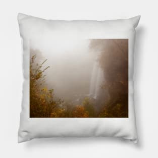 Foggy Dreamlike Fall Colored Waterfall Pillow
