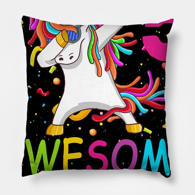 Kids 5 Years Old 5th Birthday Unicorn Dabbing Girl Party Pillow by Phuc Son R&T