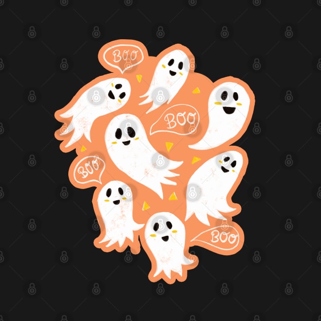 Friendly Ghosts on Orange by latheandquill