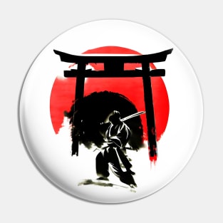 Japanese torrii shinto gate with ninja sumi e painting Pin