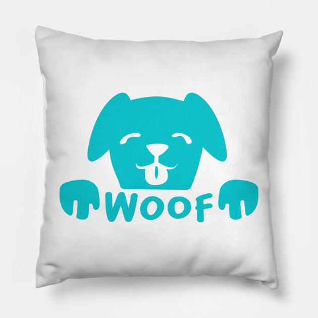 Dog puppy with woof Pillow by Uncle Fred Design