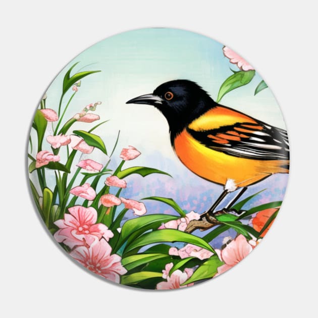 Blossom Flowers with Baltimore Orioles The Oriole Bird Vintage Orchard Oriole Bird Pin by DaysuCollege