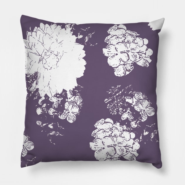 White Flowers on a Purple Background Pillow by Kelliboo