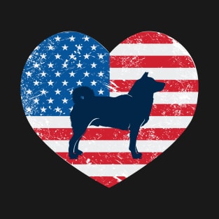 American Flag Heart Love Shiba Inu Usa Patriotic 4Th Of July T-Shirt