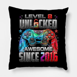 Level 8 Unlocked Awesome Since 2016 Pillow