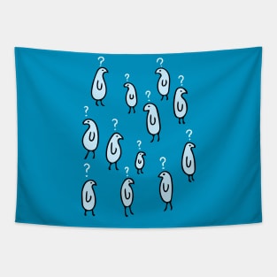 Questionable Birds - Funny Cartoon Penguins Tapestry