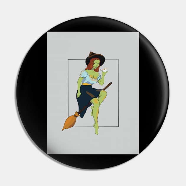 Wicked Witch On Her Broom Pin by SkullFern