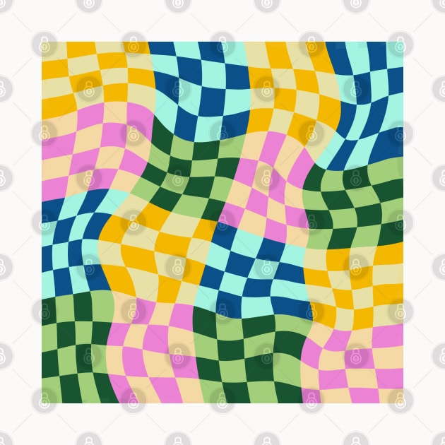 Checkerboard Retro Wavy Abstract Boho by Trippycollage