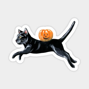 Leaping Halloween black cat Magnet