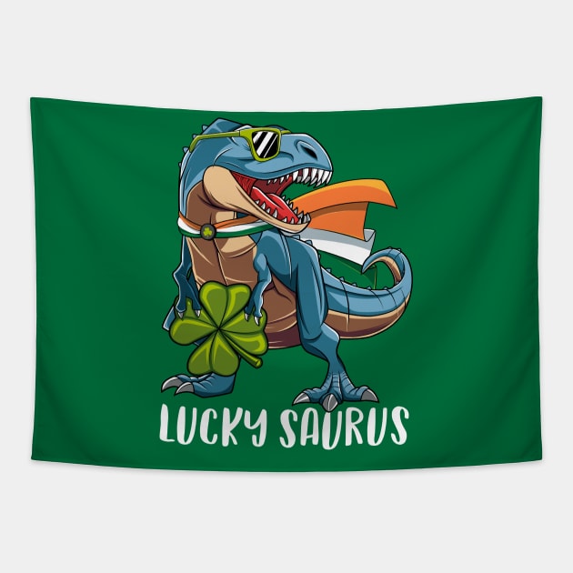 Lucky Saurus Dinosaur T-Rex St Patrick's Day Gift For Boys Kids Tapestry by HCMGift