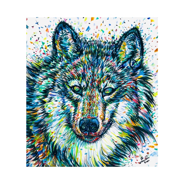 WOLF - watercolor and ink portrait by lautir